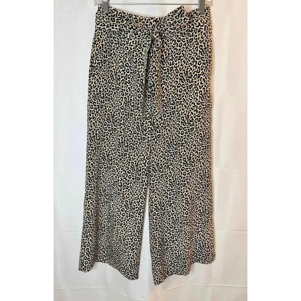 J.Crew Wide-leg cropped pant in leopard-print 100% silk sz. 4